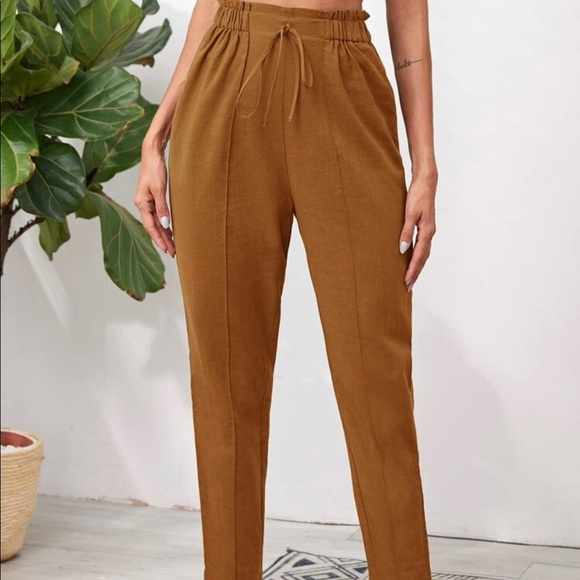 Waist Knot Seam Front Orange Dress Pants - Picture 2 of 7